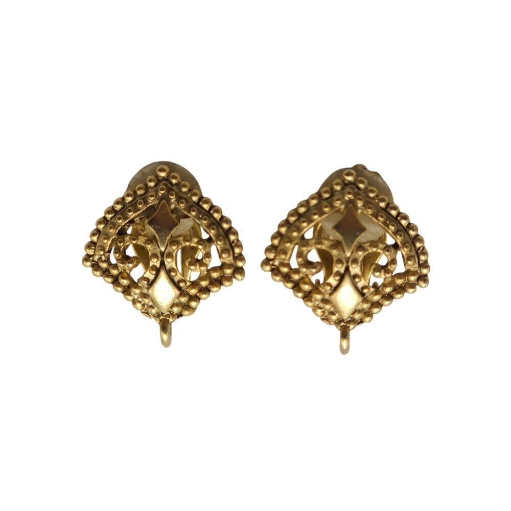Vintage Gold Toned Clip On Earrings With Ornate Filigree Design